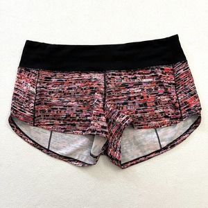 Lululemon Women Run Speed Up Shorts 2.5" Flash Pleat Orange Multi Black Print 6